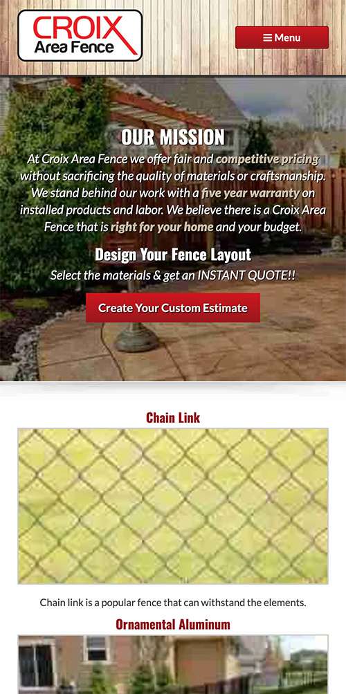 The Croix Area Fence website on a phone